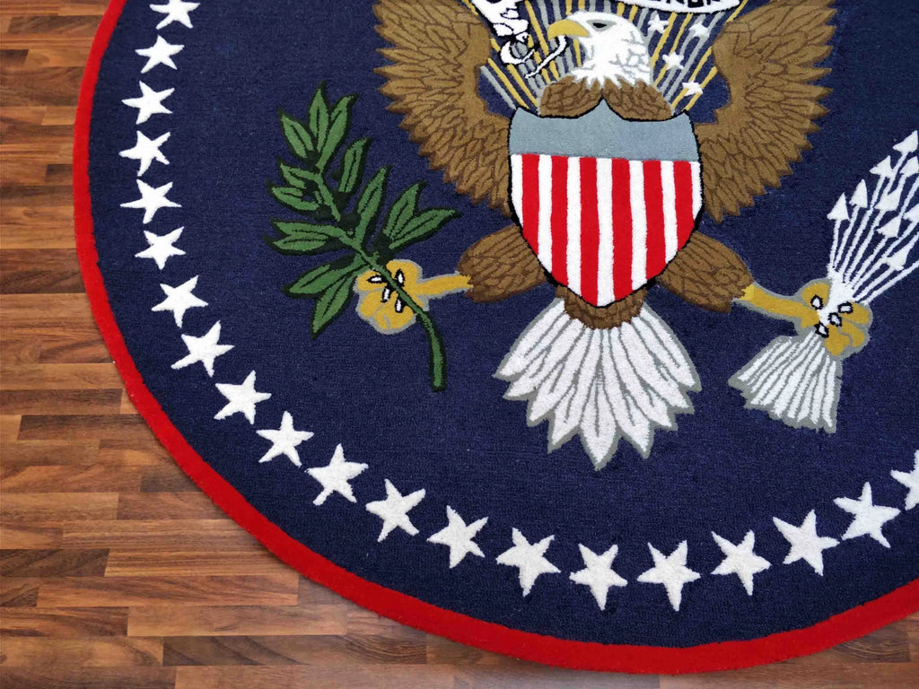 US Logo Flag 8'x8' Eagle Pluribus President Handmade Tufted 100% Wool Area Rugs