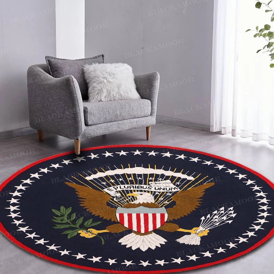 US Logo Flag 8'x8' Eagle Pluribus President Handmade Tufted 100% Wool Area Rugs