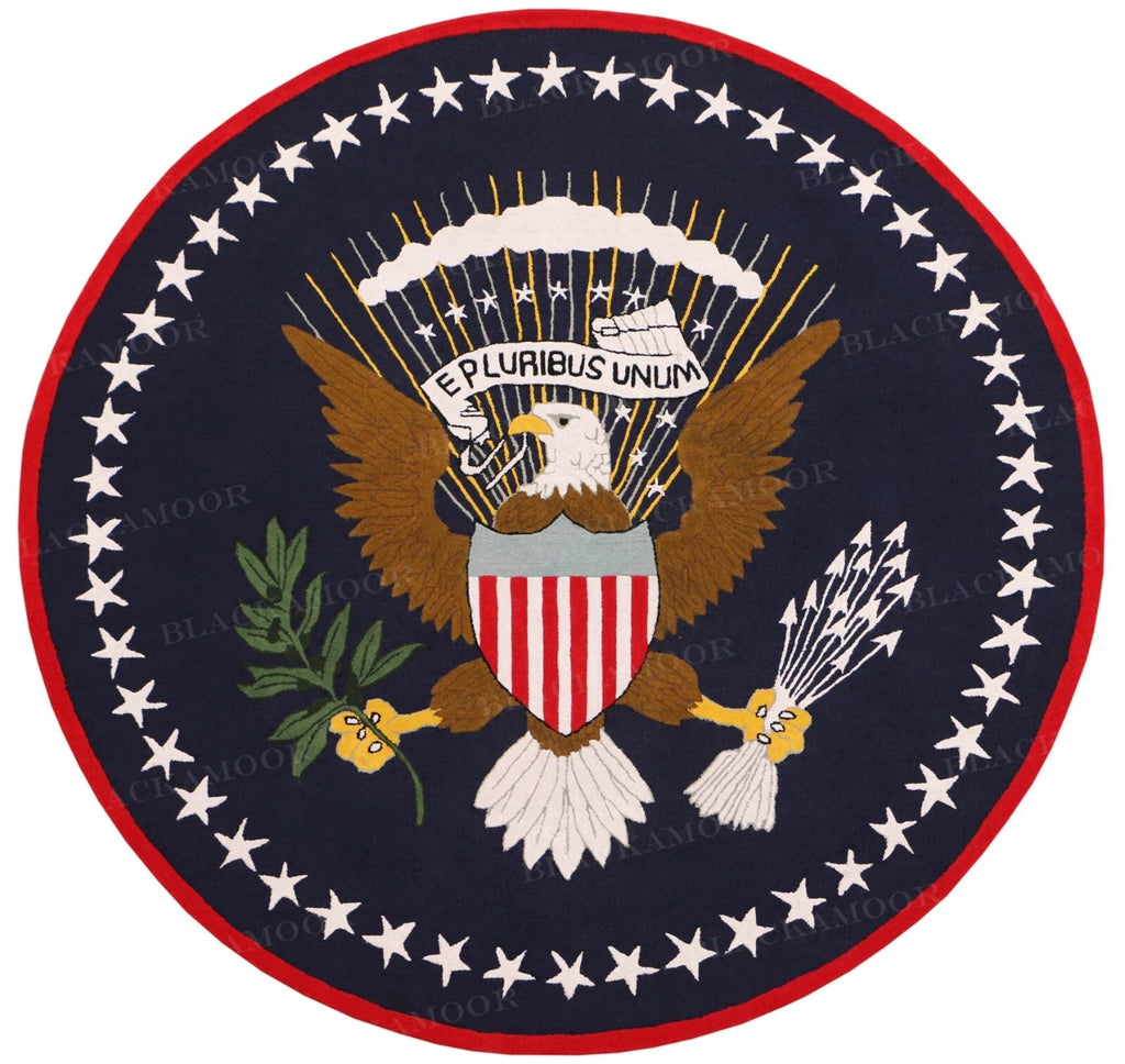 US Logo Flag 8'x8' Eagle Pluribus President Handmade Tufted 100% Wool Area Rugs