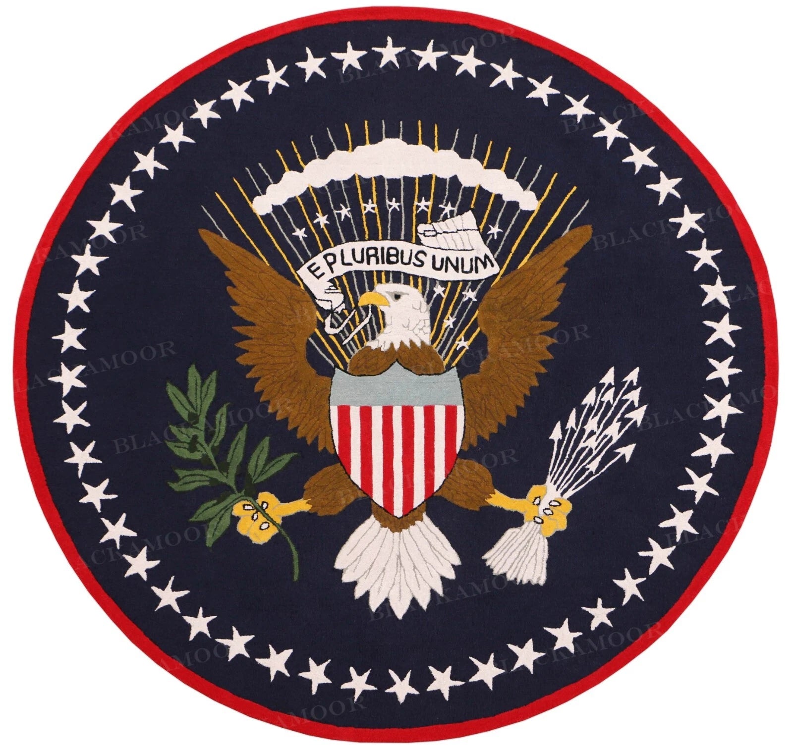 US Logo Flag 8'x8' Eagle Pluribus President Handmade Tufted 100% Wool Area Rugs