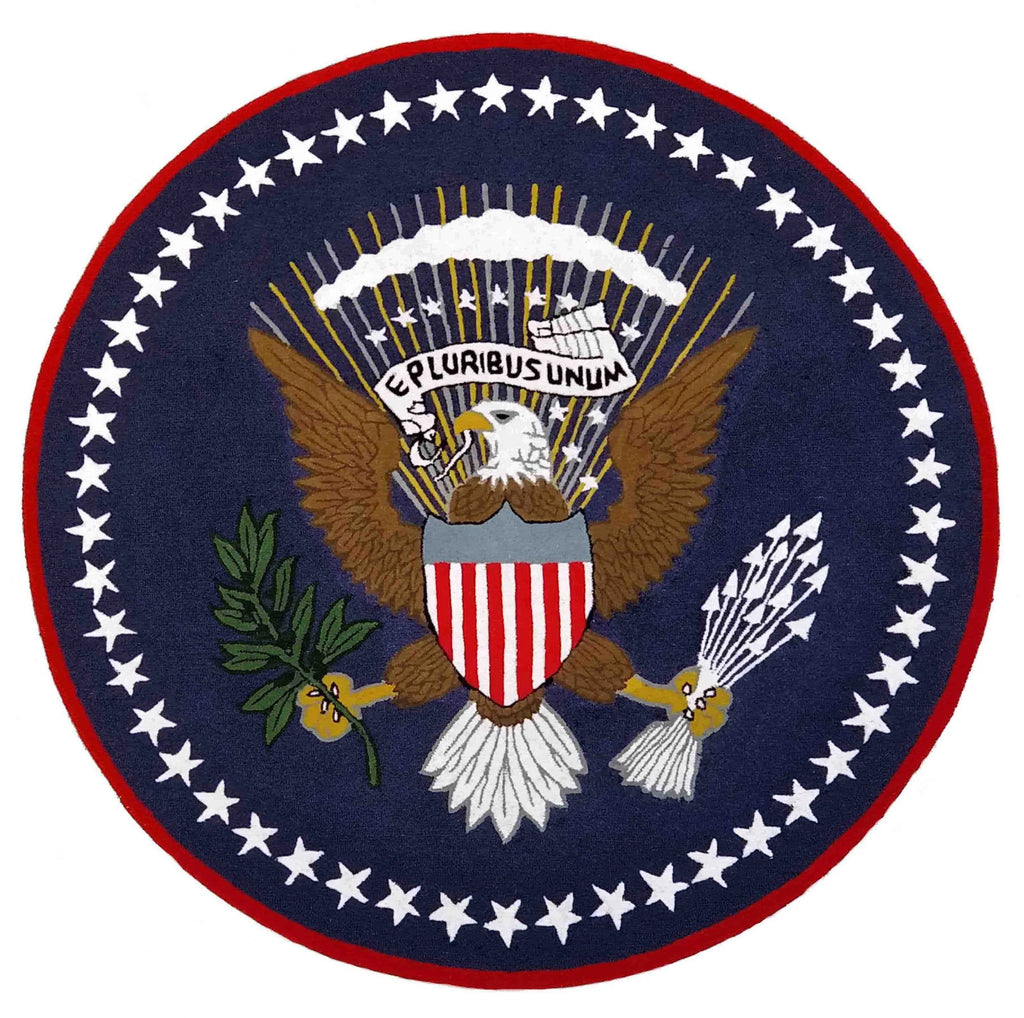 US Logo Flag 8'x8' Eagle Pluribus President Handmade Tufted 100% Wool Area Rugs