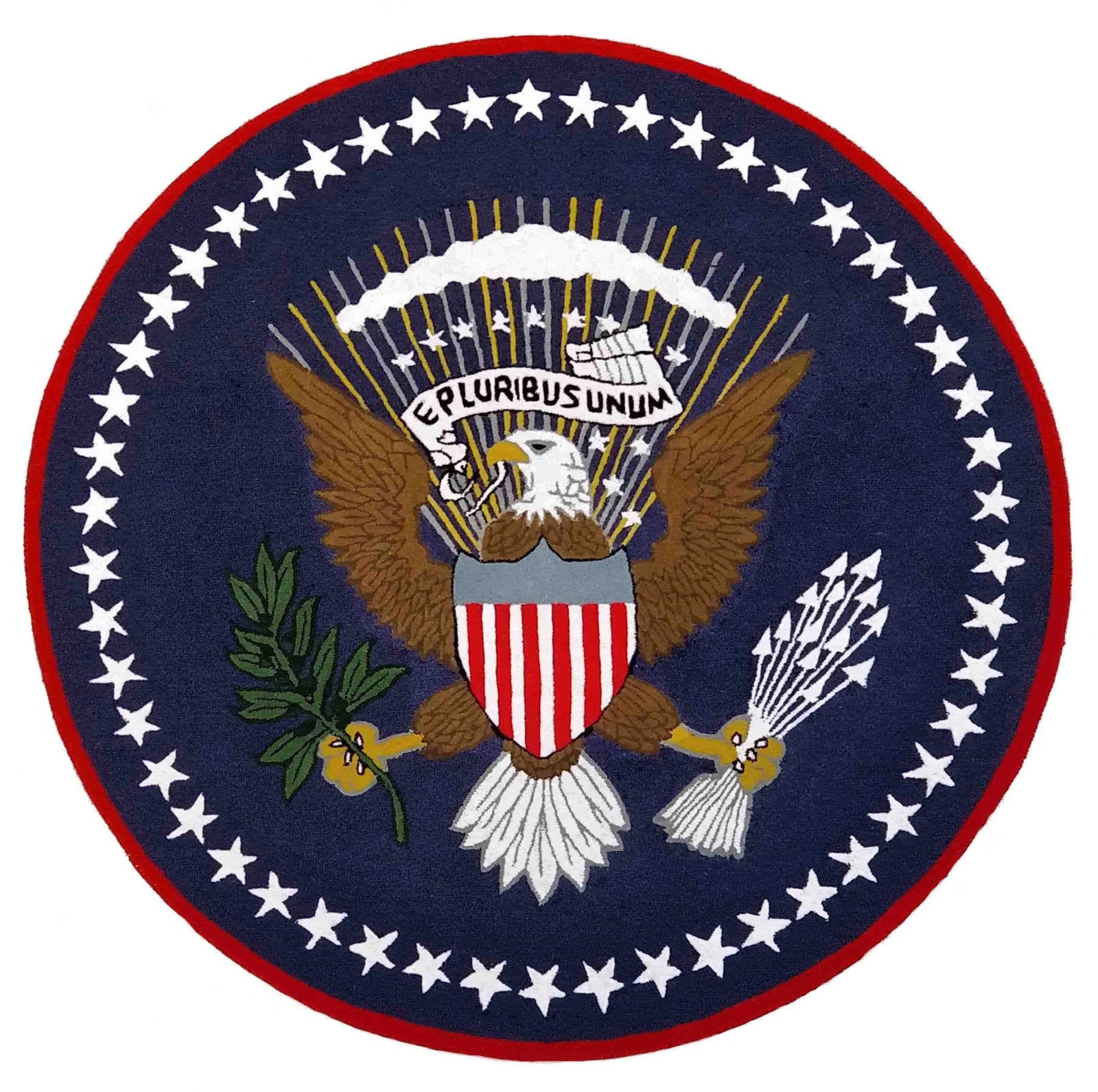 US Logo Flag 8'x8' Eagle Pluribus President Handmade Tufted 100% Wool Area Rugs