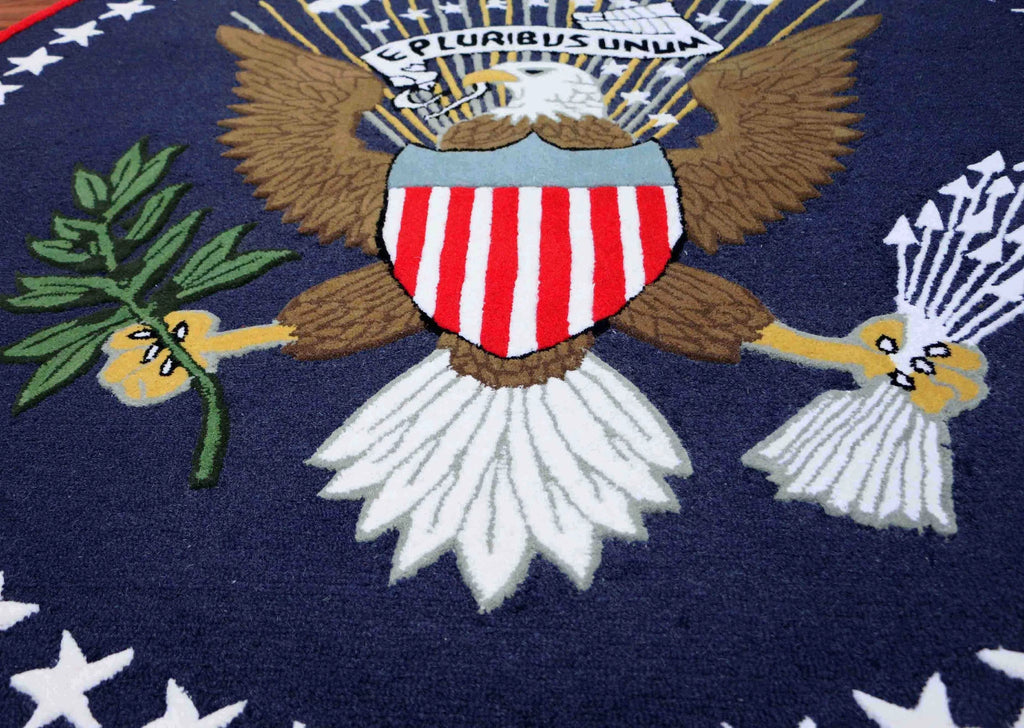 US Logo Flag 8'x8' Eagle Pluribus President Handmade Tufted 100% Wool Area Rugs
